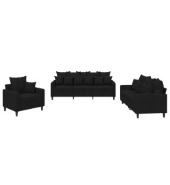 Ensemble de canapés 3 pcs avec coussins Noir Velours