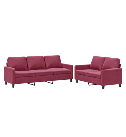 Ensemble de canapés 2 pcs avec coussins Rouge bordeaux Velours