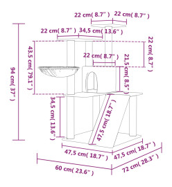 Arbre à chat avec griffoirs en sisal Crème 94 cm