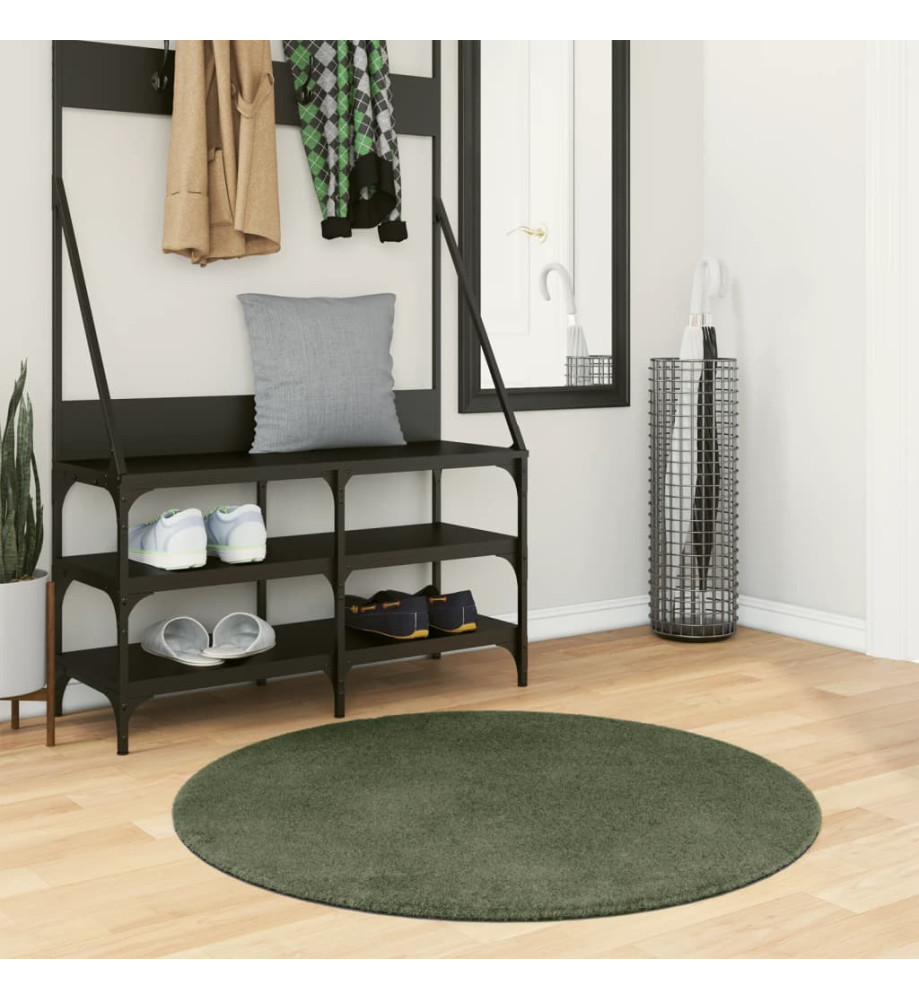 Tapis HUARTE à poils courts doux et lavable vert forêt Ø 100 cm