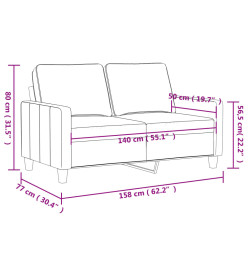 Canapé à 2 places Gris foncé 140 cm Velours