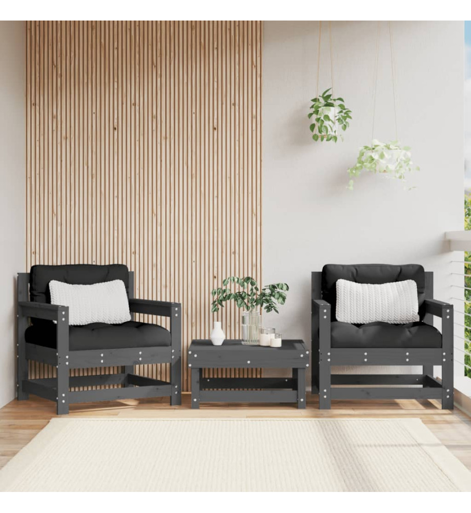 Chaises de jardin 2 pcs gris bois massif de pin Chaises de jardin 2 pcs gris bois massif de pin
