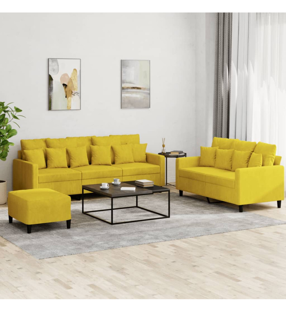 Ensemble de canapés 3 pcs avec coussins Jaune Velours