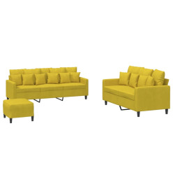 Ensemble de canapés 3 pcs avec coussins Jaune Velours