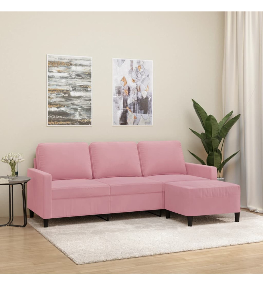 Canapé à 3 places avec repose-pieds Rose 180 cm Velours