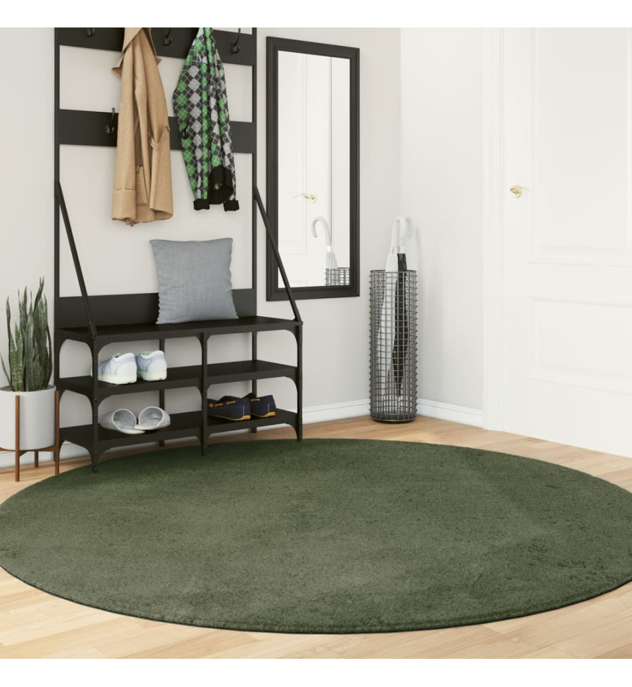 Tapis HUARTE à poils courts doux et lavable vert forêt Ø 200 cm