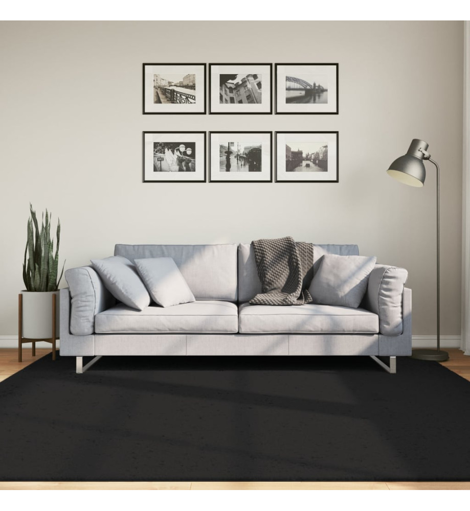 Tapis HUARTE à poils courts doux et lavable noir 200x200 cm