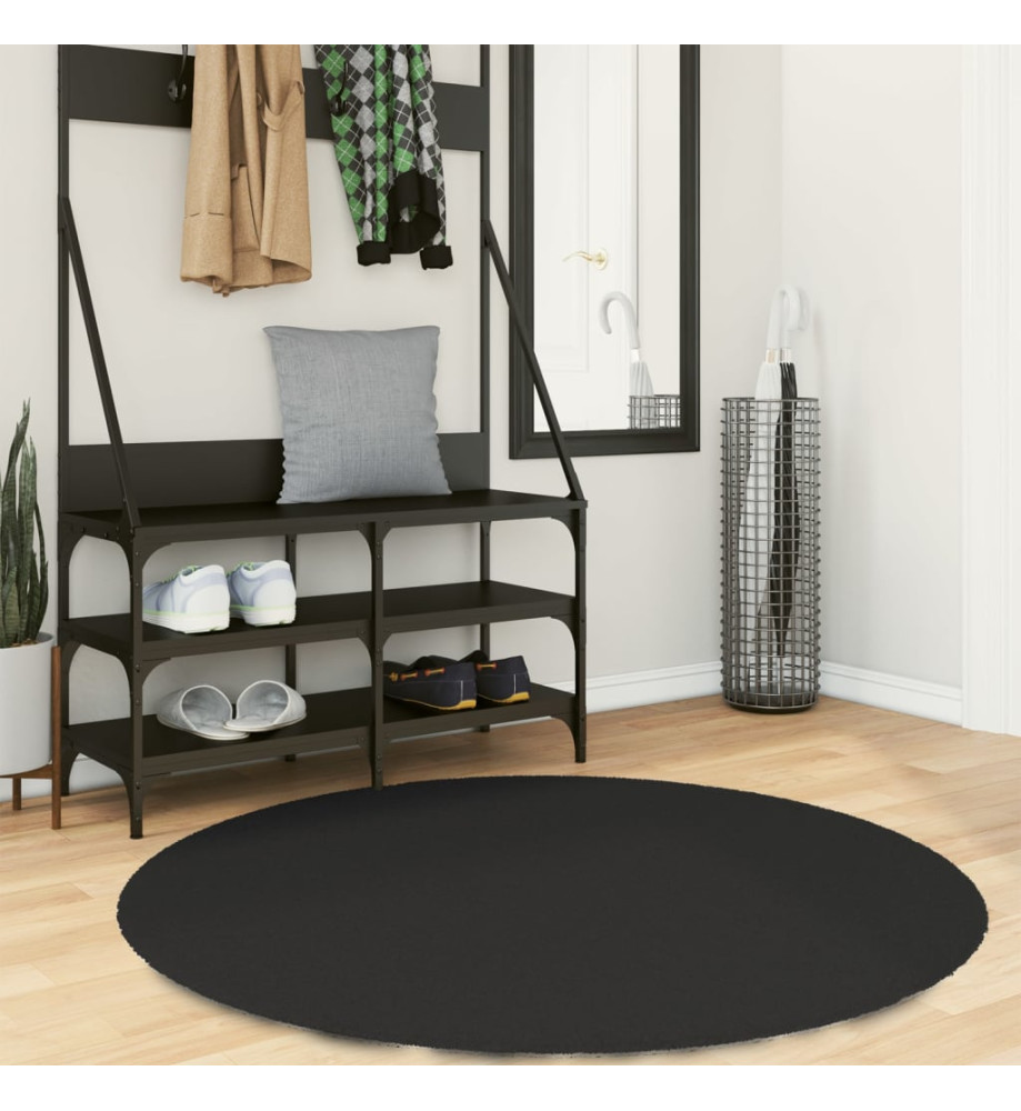 Tapis HUARTE à poils courts doux et lavable noir Ø 120 cm