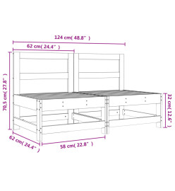 Canapés centraux de jardin 2 pcs blanc bois de pin massif