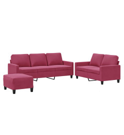 Ensemble de canapés 3 pcs avec coussins Rouge bordeaux Velours