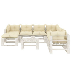 Salon palette de jardin 9 pcs avec coussins crème bois