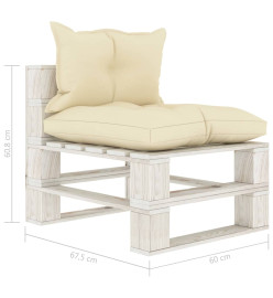 Salon palette de jardin 9 pcs avec coussins crème bois