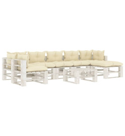 Salon palette de jardin 8 pcs avec coussins crème bois