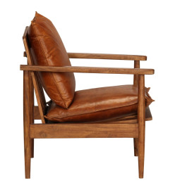 Fauteuil Marron Cuir véritable avec bois d'acacia