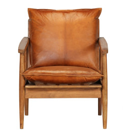 Fauteuil Marron Cuir véritable avec bois d'acacia