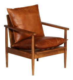 Fauteuil Marron Cuir véritable avec bois d'acacia