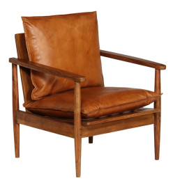 Fauteuil Marron Cuir véritable avec bois d'acacia