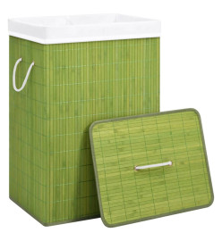 Panier à linge avec 2 sections bambou vert 72 L