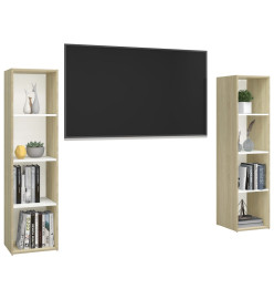 Meubles TV 2pcs Blanc et chêne sonoma 142,5x35x36,5cm Aggloméré