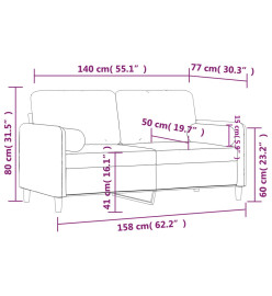 Canapé 2 places avec oreillers gris clair 140 cm velours