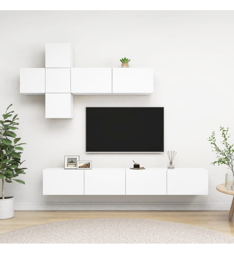 Ensemble de meuble TV 7 pcs Blanc Aggloméré