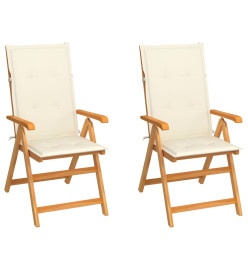 Chaises de jardin 2 pcs avec coussins crème Bois de teck massif