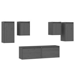 Meubles TV 6 pcs Gris Bois massif de pin