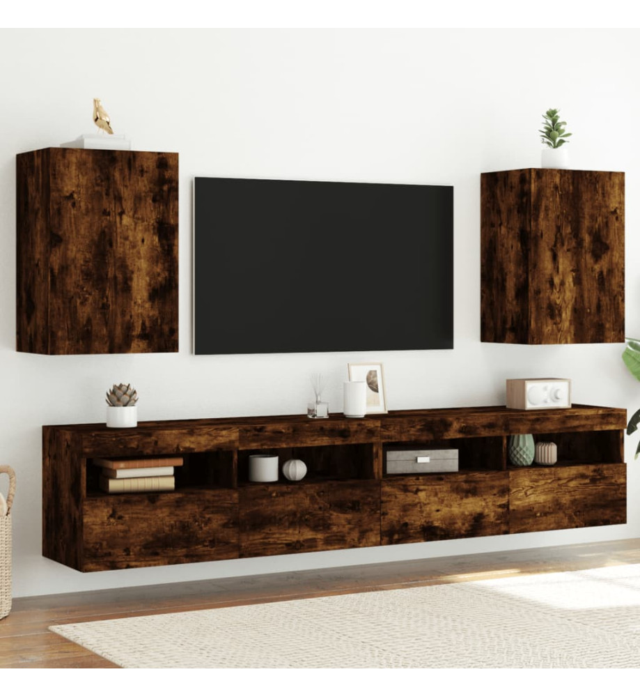 Meubles TV muraux 2 pcs chêne fumé 40,5x30x60cm bois ingénierie