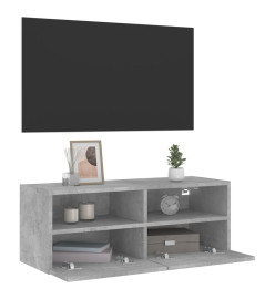 Meuble TV mural gris béton 80x30x30 cm bois d'ingénierie