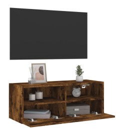 Meuble TV mural chêne fumé 80x30x30 cm bois d'ingénierie