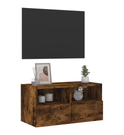 Meuble TV mural chêne fumé 60x30x30 cm bois d'ingénierie