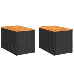 Tables d'appoint jardin 2pcs noir 55x34x37 cm rotin bois massif