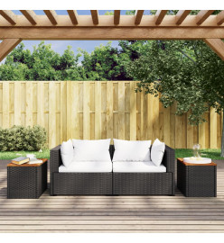 Tables d'appoint jardin 2pcs noir 55x34x37 cm rotin bois massif