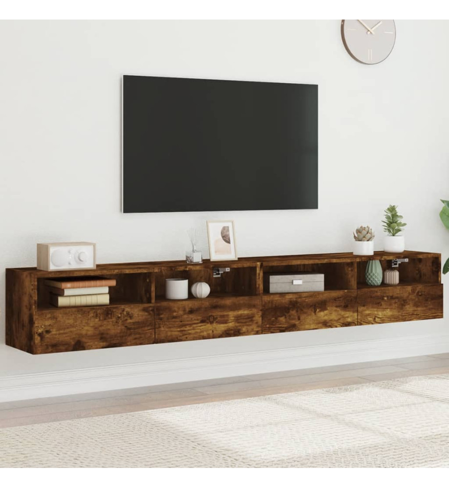 Meubles TV muraux 2pcs chêne fumé 100x30x30cm bois d'ingénierie