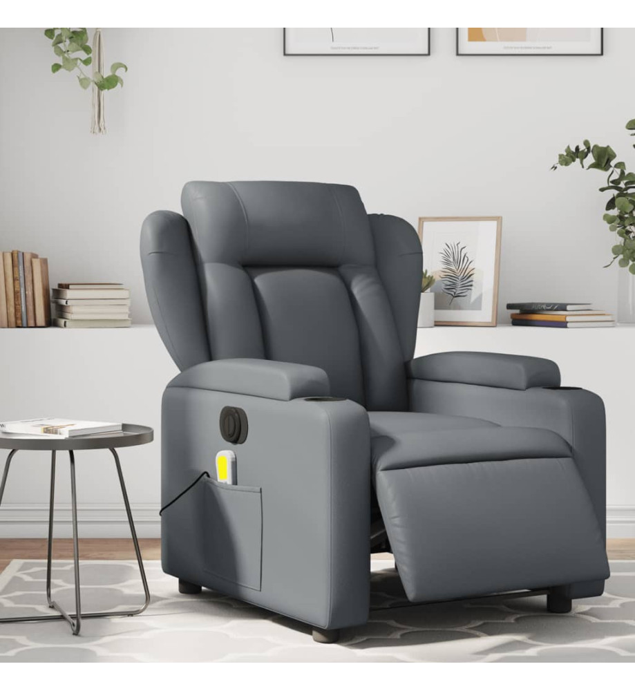 Fauteuil de massage inclinable électrique gris similicuir