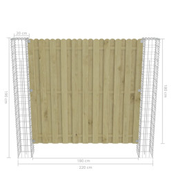 Panneau de clôture de jardin avec poteaux en gabion Bois de pin