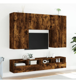 Meuble TV mural chêne fumé 100x30x30 cm bois d'ingénierie