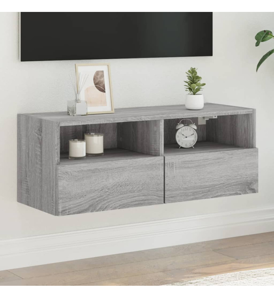 Meuble TV mural sonoma gris 80x30x30 cm bois d'ingénierie