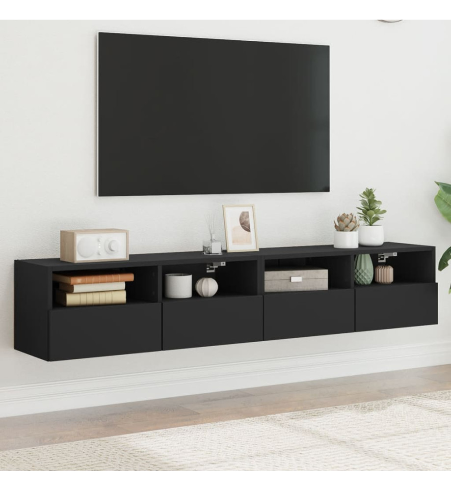 Meubles TV muraux 2 pcs noir 80x30x30 cm bois d'ingénierie