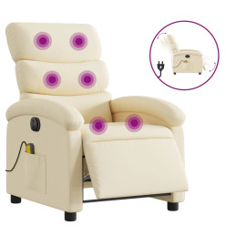 Fauteuil inclinable de massage électrique crème tissu