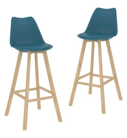 Tabourets de bar 2 pcs turquoise PP et bois de hêtre massif