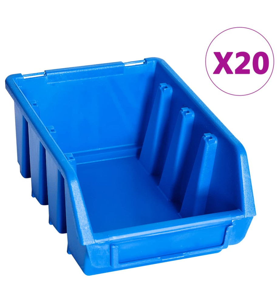 Bacs de rangement empilables 20 pcs bleu plastique