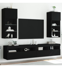 Meubles TV avec lumières LED 2 pcs noir 40,5x30x90 cm