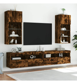 Meubles TV avec lumières LED 2 pcs chêne fumé 40,5x30x90 cm