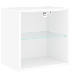 Tables de chevet murales avec lumières LED 2 pcs blanc