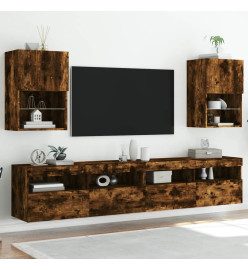 Meubles TV avec lumières LED 2 pcs chêne fumé 40,5x30x60 cm