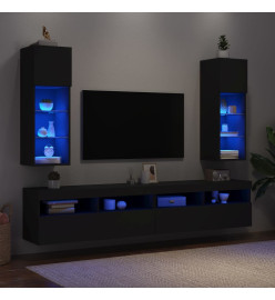 Meubles TV avec lumières LED 2 pcs noir 30,5x30x90 cm