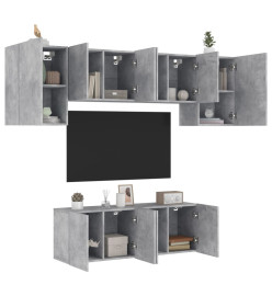 Unités murales TV 6 pcs gris béton bois d'ingénierie