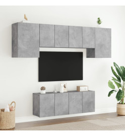 Unités murales TV 6 pcs gris béton bois d'ingénierie