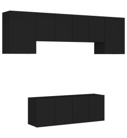 Unités murales TV 6 pcs noir bois d'ingénierie